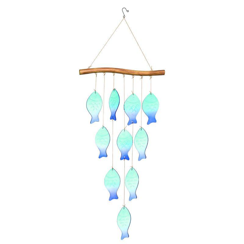 Multicolor Glass Fish Wind Chime with Wooden Accent, 43.3 in.