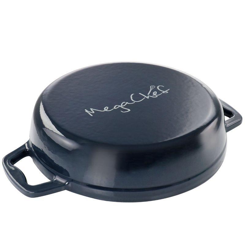 MegaChef 2 Quart Round Enameled Cast Iron Braiser Pan in Dark Blue