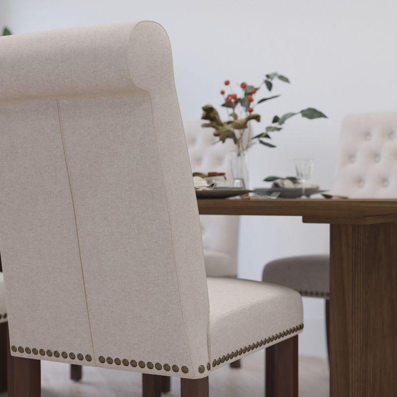 Classic Beige Fabric Upholstered Parsons Side Chair with Nailhead Trim