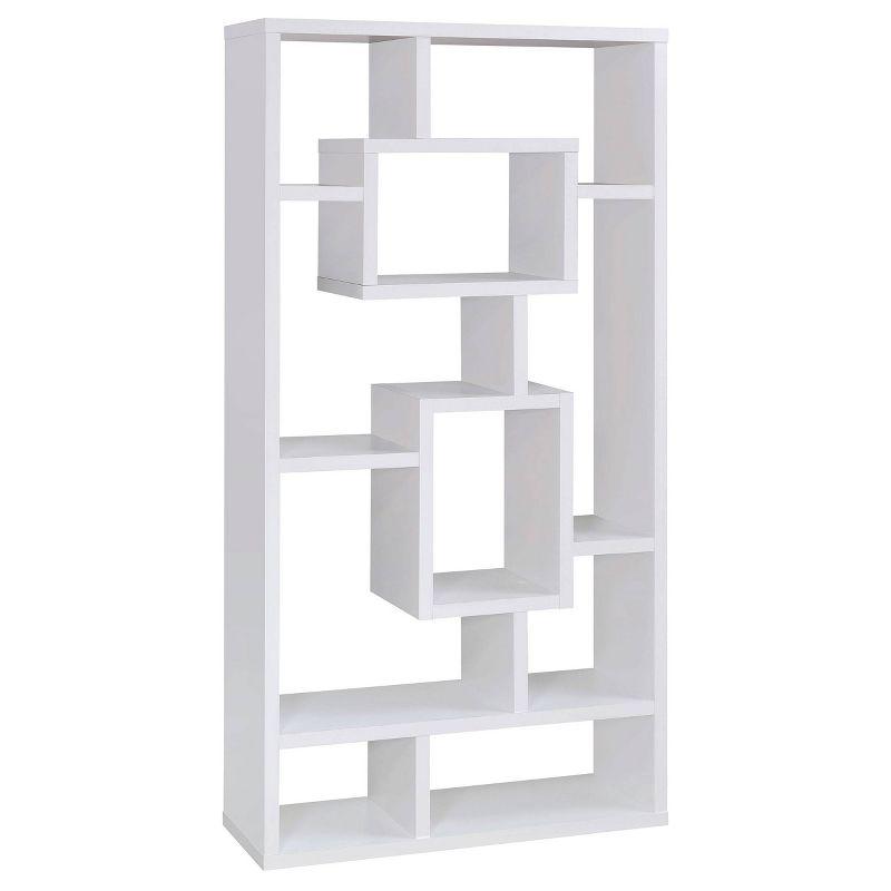 Contemporary White Wood Ladder Bookcase with 10 Varied Shelves