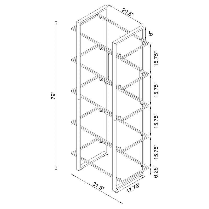 79" Hartford 5 Shelf Bookcase with Glass Shelves Chrome - Coaster