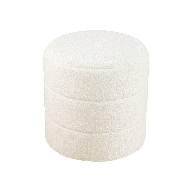 Round Upholstered Ottoman Cream Boucle - HomePop: Textured, No Assembly, 250lb Capacity