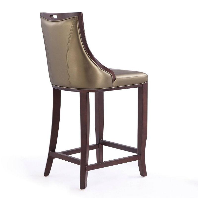 Elegant Hourglass Walnut & Bronze Faux Leather Barstools - Set of 3