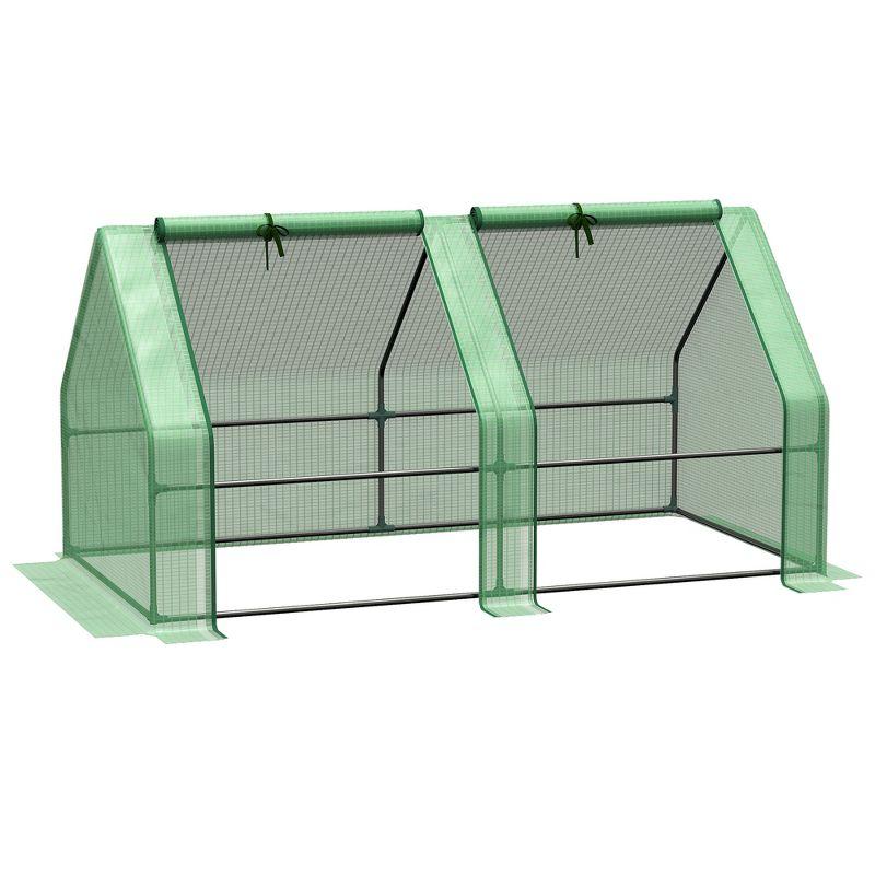 Outsunny Green Portable Mini Greenhouse with Zipper Doors