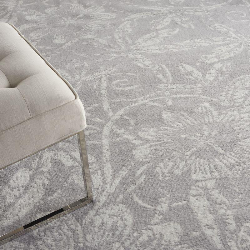 Charming Gray Floral Synthetic 8'4" x 11'6" Area Rug