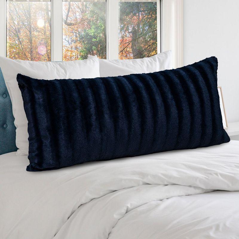 Blue Faux Fur Rectangular Body Pillow with Micro-Plush Side