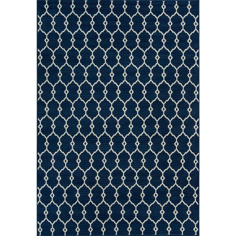 Navy Fretwork Elegance 5'3" x 7'6" Synthetic Outdoor Rug