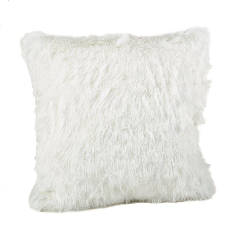 White Faux Fur Down Filled Square Throw Pillow