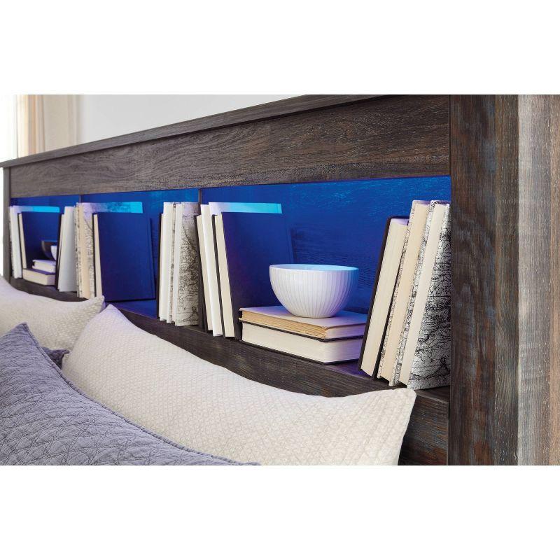 Queen/Full Drystan Bookcase Headboard - Signature Design by Ashley: LED Lighting, Rustic Finish