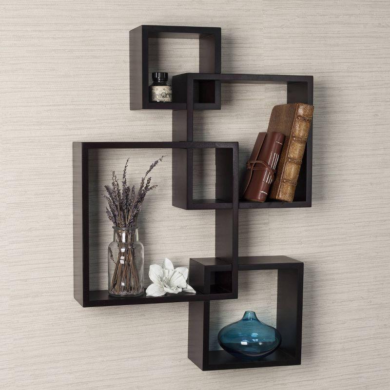 Danya B. 25.5" x 17.75" Intersecting Cube Wall Shelf Espresso Modern MDF Storage Display