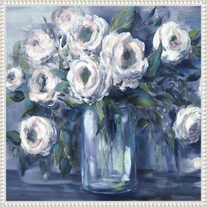 Amanti Art 22"x22" Indigo and White Blooms in Mason Jar by Tre Sorelle Studios Framed Canvas