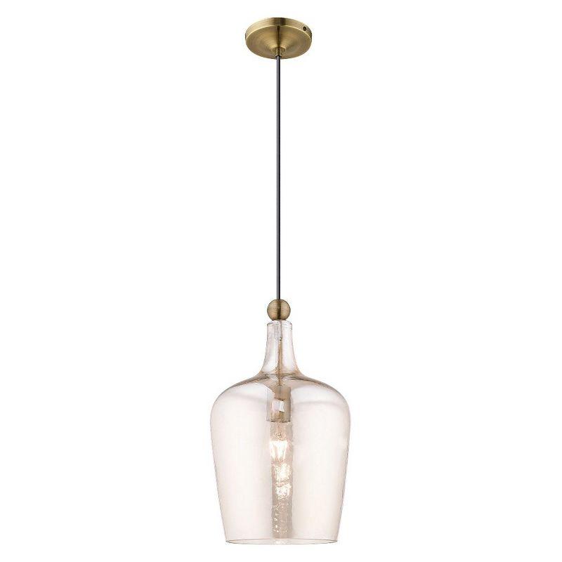 Livex Lighting Art Glass 1 - Light Pendant in  Antique Brass