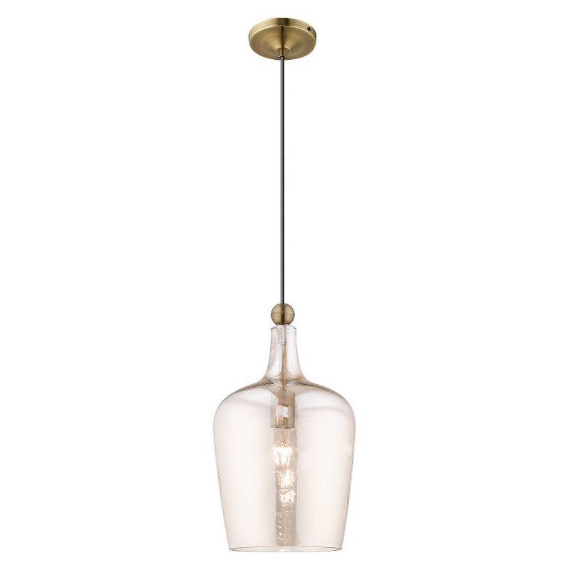 Livex Lighting Art Glass 1 - Light Pendant in  Antique Brass