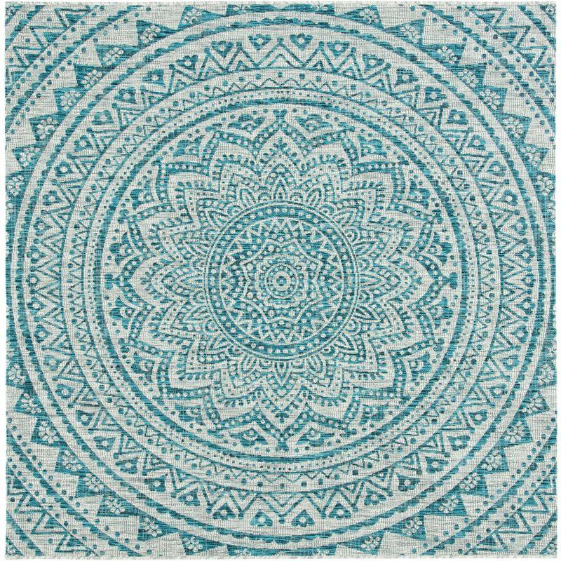Courtyard CY8734 Power Loomed Indoor and Outdoor Accent Rug - Light Grey/Teal - 3'x3' - Safavieh