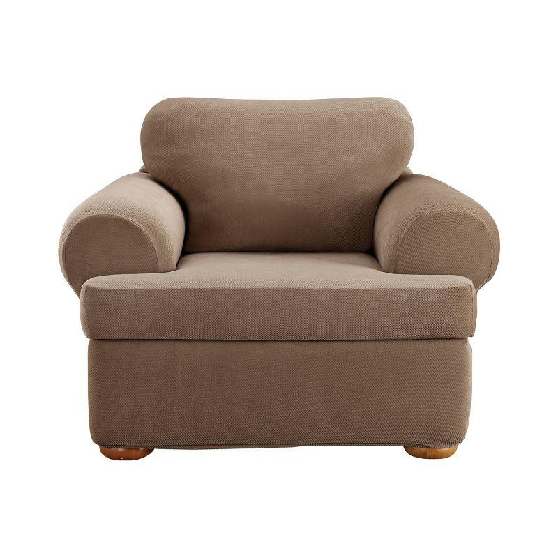 Taupe Stretch Pique T-Cushion Chair Slipcover Set