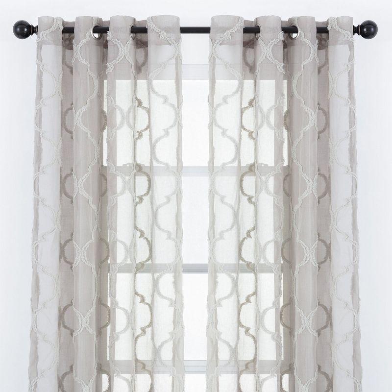 Chanasya 2pk Moroccan Embroidered Grommet Textured Sheer Window Curtain Panels - Set of 2 - 52 x 63 Inches Long - Gray Sage