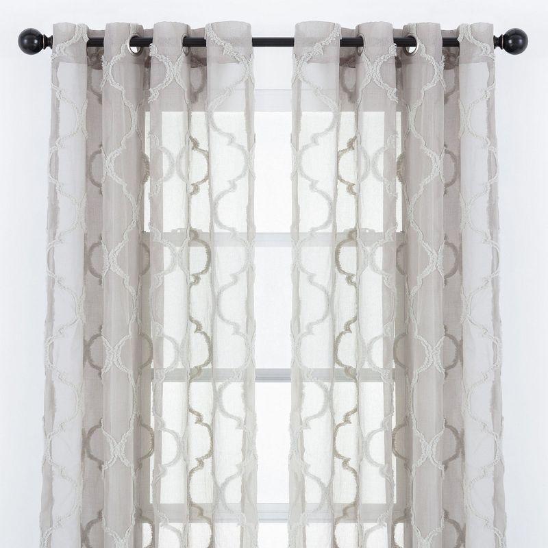 Chanasya 2pk Moroccan Embroidered Grommet Textured Sheer Window Curtain Panels - Set of 2