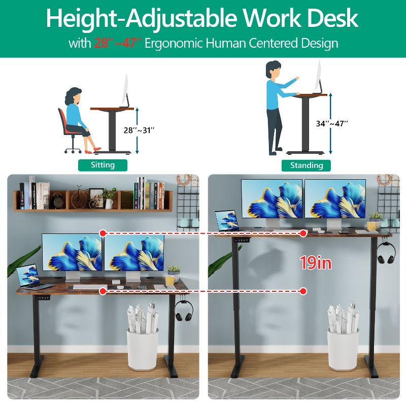 FDW 48 Adjustable Height Standing Desk Computer Desk with Large Space and Headphone Holder with Electric Lifting and 2 Memory Function,Brown