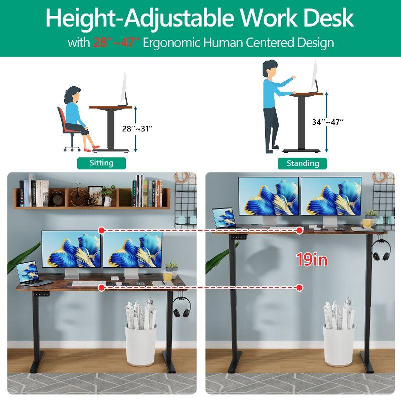 FDW 40/48/55 Adjustable Height Standing Desk Computer Desk with Large Space Office Desk with Electric Lifting and 2 Memory Function