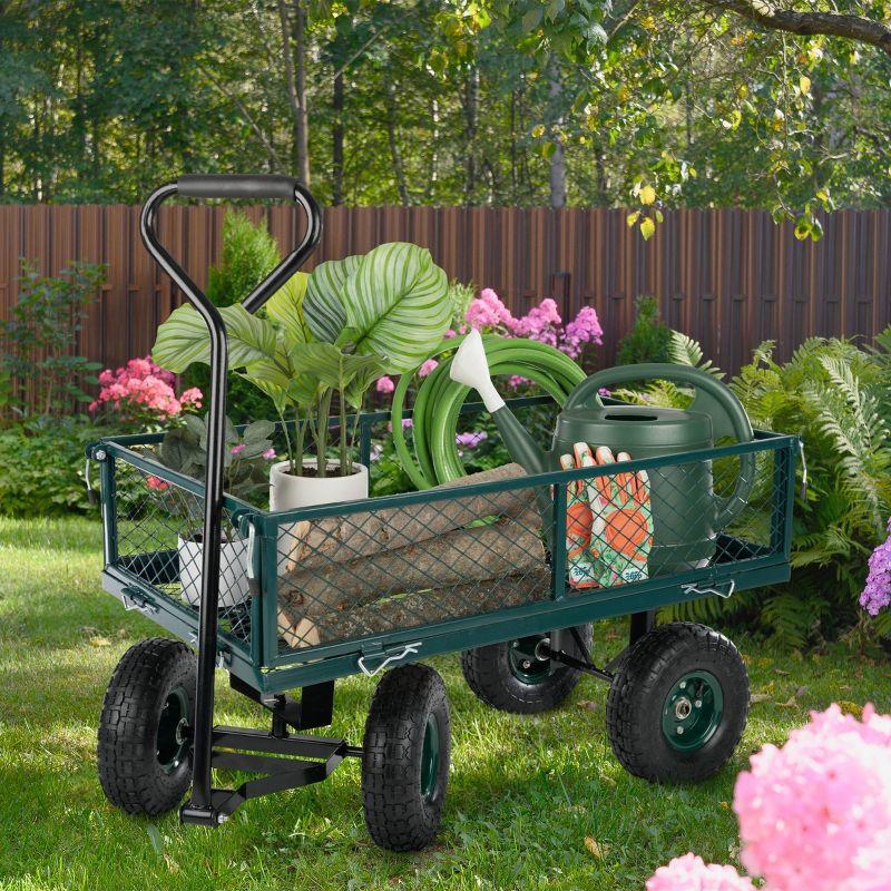 Pure Garden 650lb Capacity All Terrain Rolling Wagon Steel Garden Cart Green