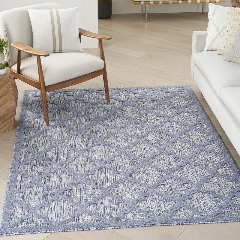 Nourison Easy Care Trellis Flatweave Indoor Outdoor Area Rug 5' x 7' Denim Blue
