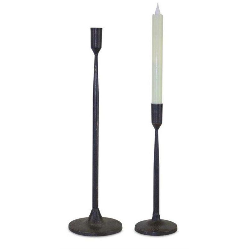 Melrose Black Metal Taper Candle Holder Set