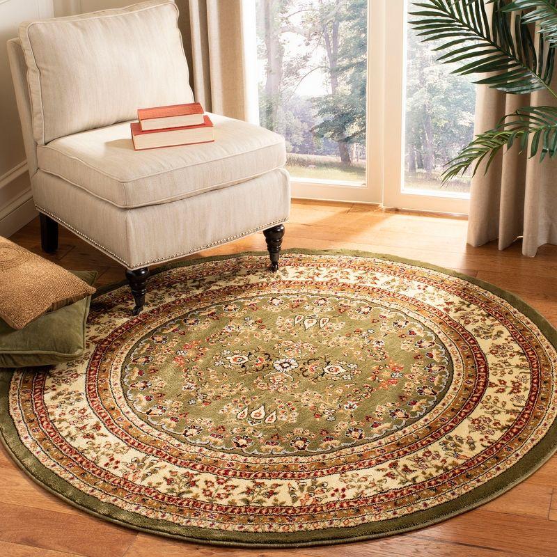 Lyndhurst Sarouk LNH331 Power Loomed Area Rug - Sage/Ivory - 5'3" Round - Safavieh