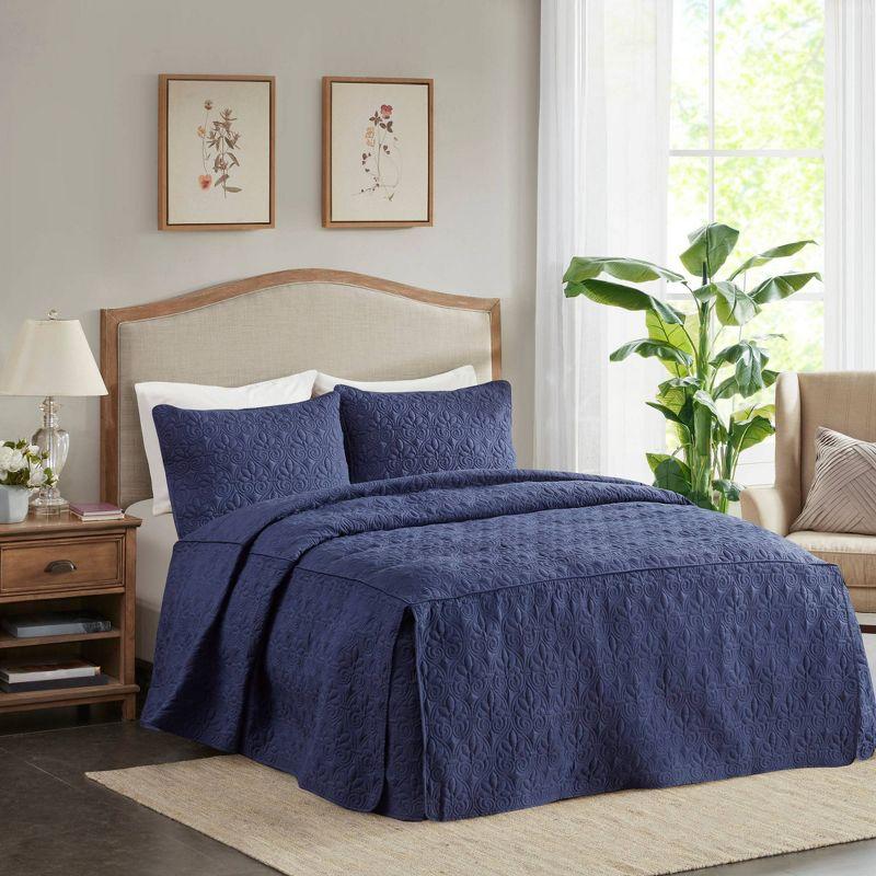 Navy King Microfiber Reversible Quilted Bedspread Set