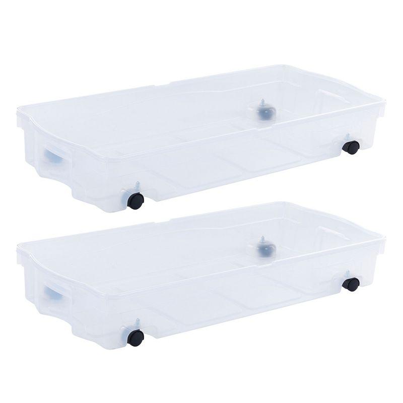Rubbermaid 68 Quart Under the Bed Low Profile Storage Boxes with Dual Hinged Lids and Easy Rolling Caster Wheels, Clear, 2 Pack