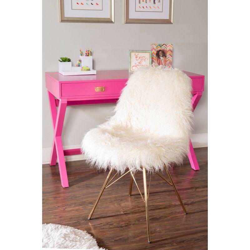 Remy Flokati Modern Faux Fur Accent and Office Chair Chair White - Linon