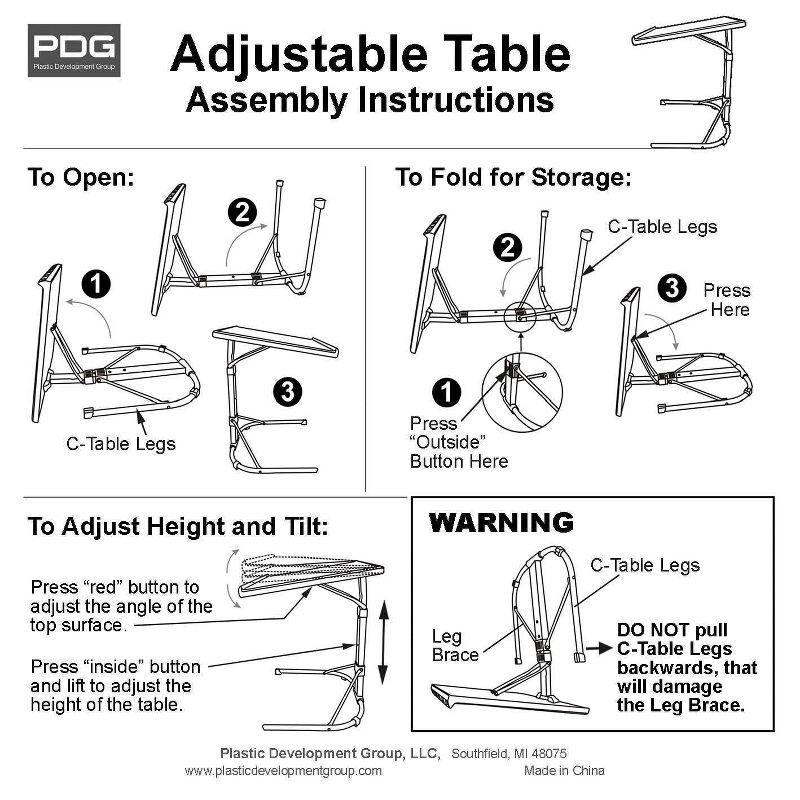 Peakform Adjustable Black Steel Folding Tray Table