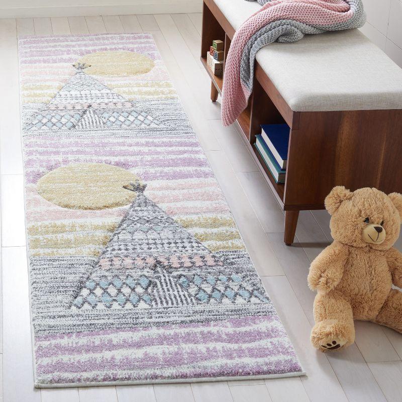 Gray and Pink Teepee Pattern Kids Runner Rug