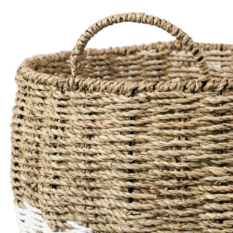 Coastal Charm 3-Piece Round Seagrass Storage Basket Set in Natural & White