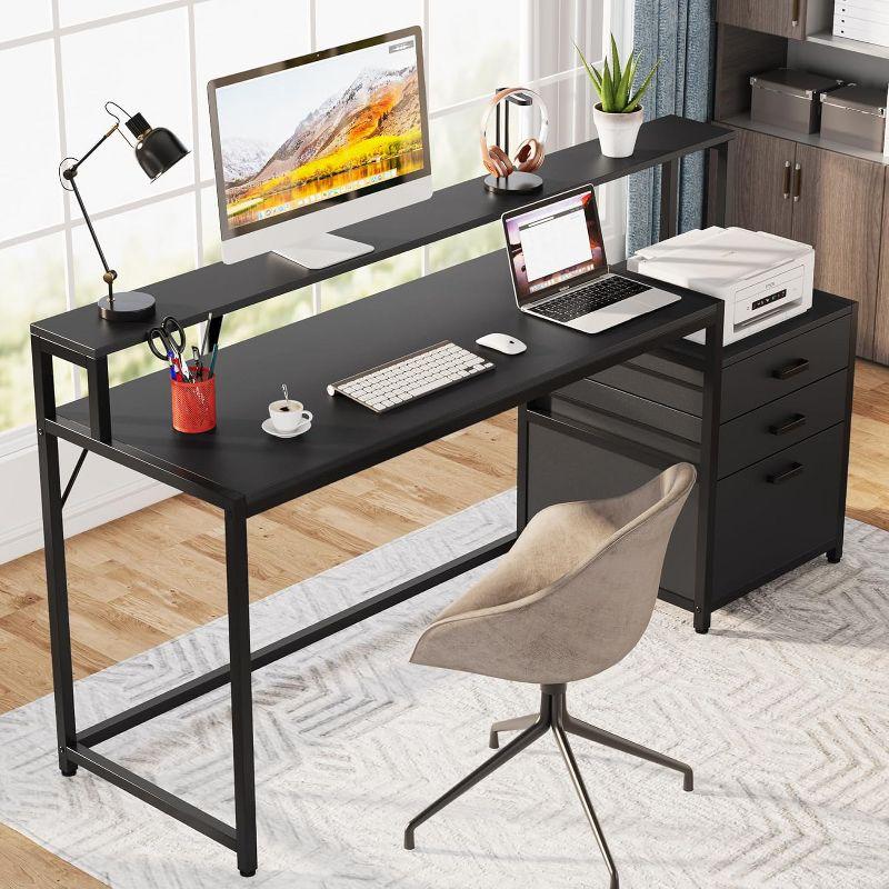 Tribesigns 63" Ergonomic Office Desk, Black