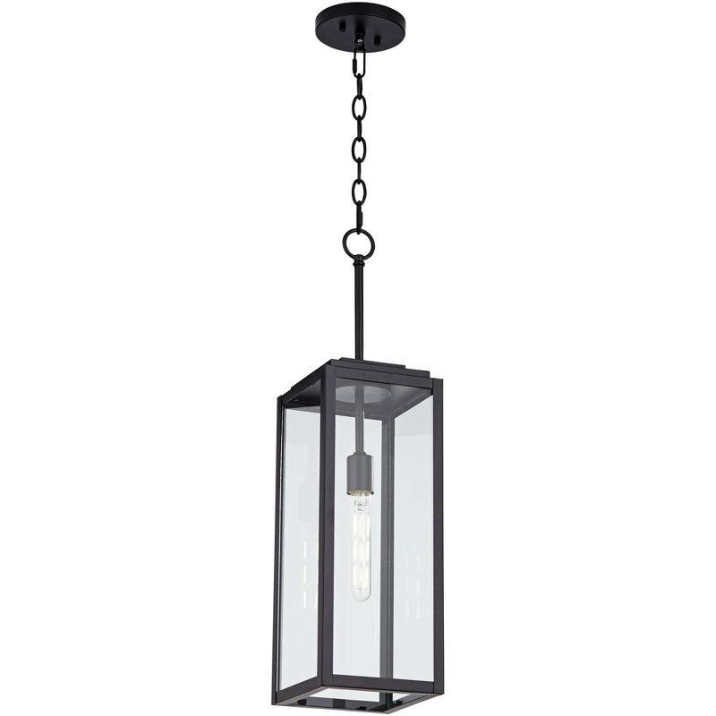 John Timberland Modern Outdoor Hanging Light Fixture Mystic Black 27 1/4" Clear Glass Panel for Exterior Barn Deck House Porch Patio Outside Garage