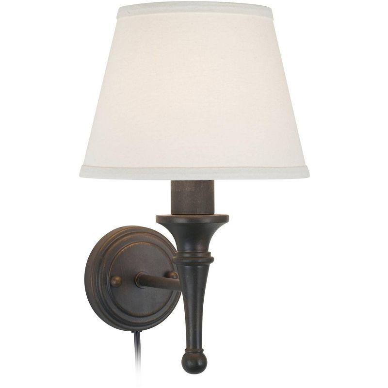 Bronze Plug-In Wall Sconce with Ivory Cotton Shade