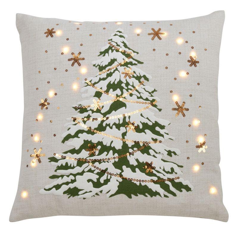 Saro Lifestyle Christmas Tree Pillow with LED Lights Decorative Pillow Cover