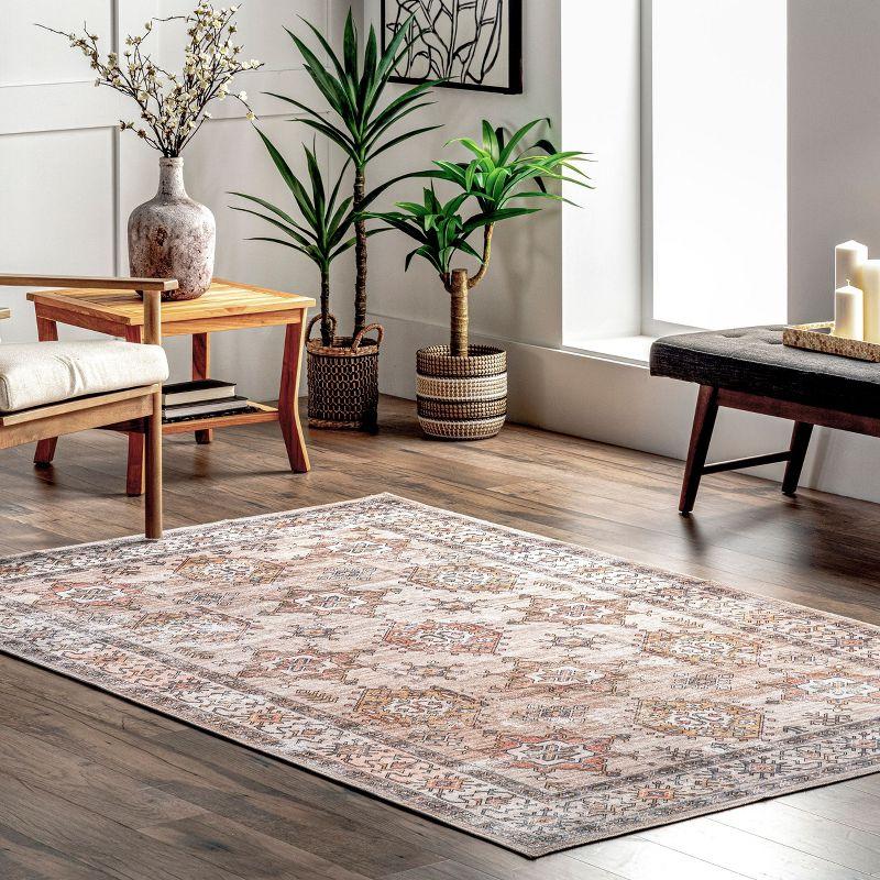 Nuloom Finley Pet Friendly Machine Washable Vintage Distressed Area Rug, 4' x 6', Beige