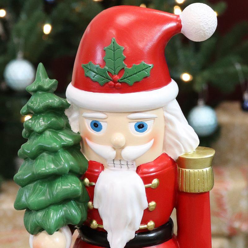 Sunnydaze Small Indoor Christmas Nutcracker Statue - Santa Claus with Tree - Red/Green - 16.75"