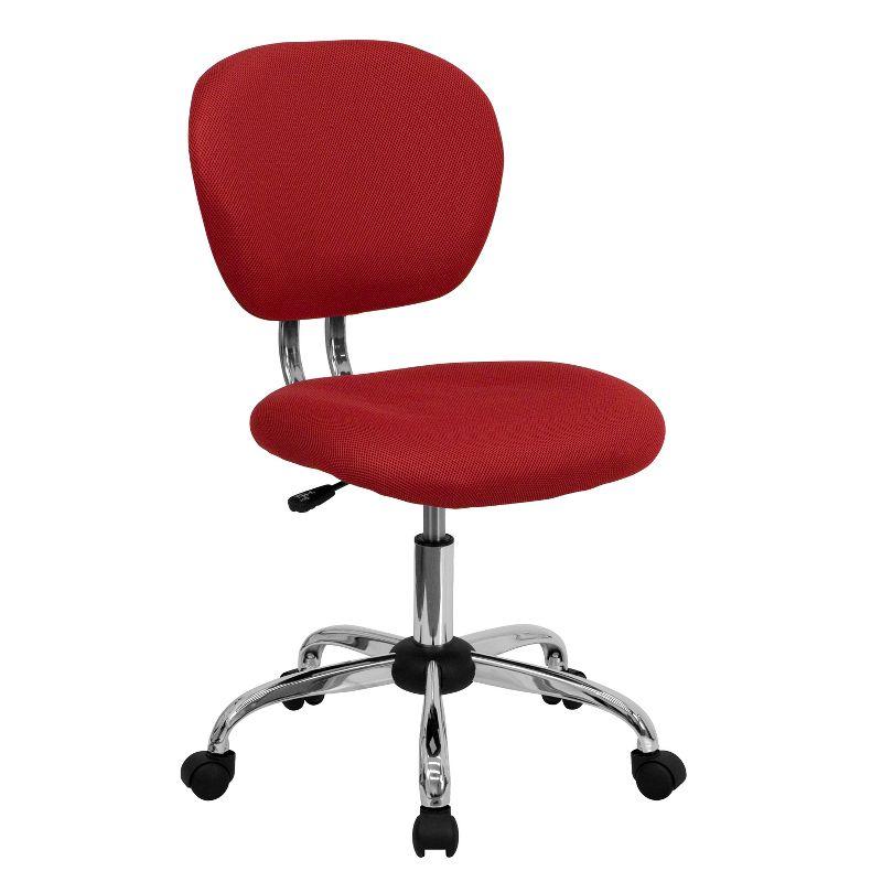 Mid-Back Armless Red Mesh Task Chair with Chrome Swivel Base