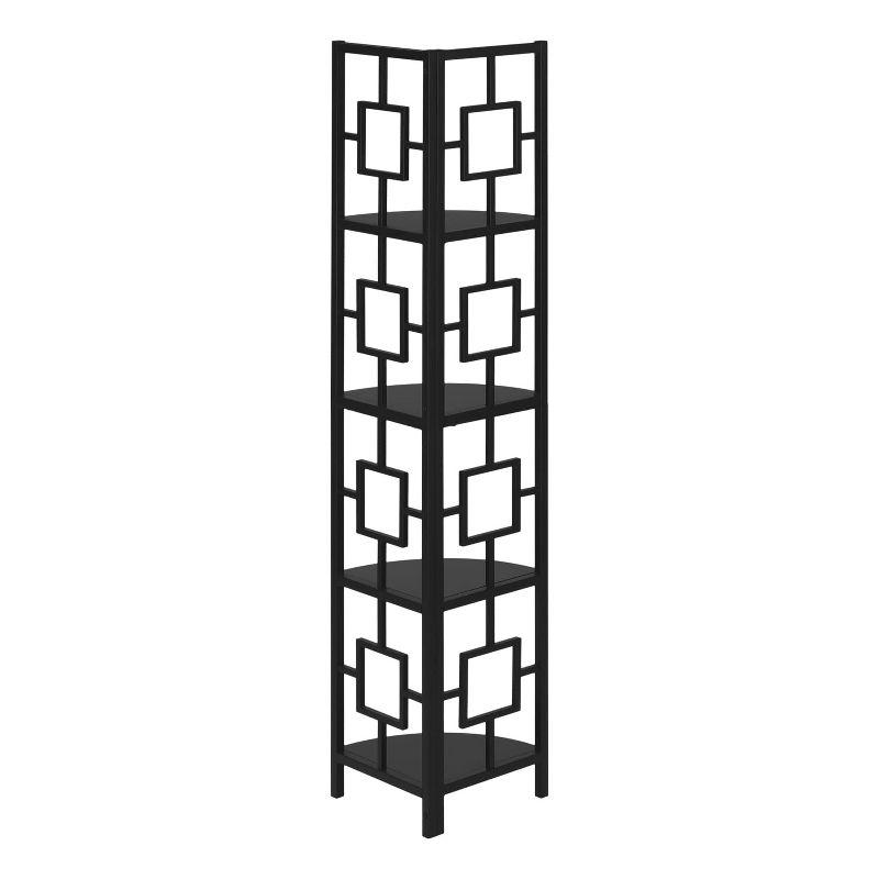 Monarch Specialties Bookshelf Bookcase Etagere Corner 4 Tier 62InchH Office Bedroom Metal Laminate Black Contemporary Modern