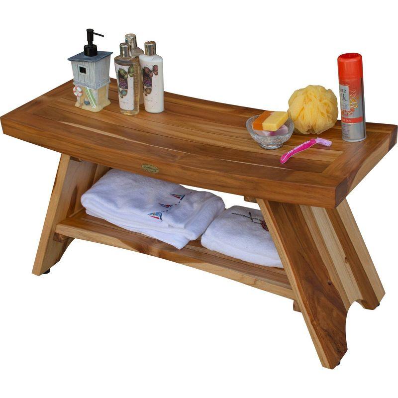 35" Serenity ED968 Wide Teak Shower Bench with Shelf - EcoDecors