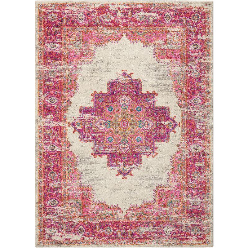 Nourison Passion Medallion Bohemian Indoor Rug Ivory/Fuchsia 5'3" x 7'3"