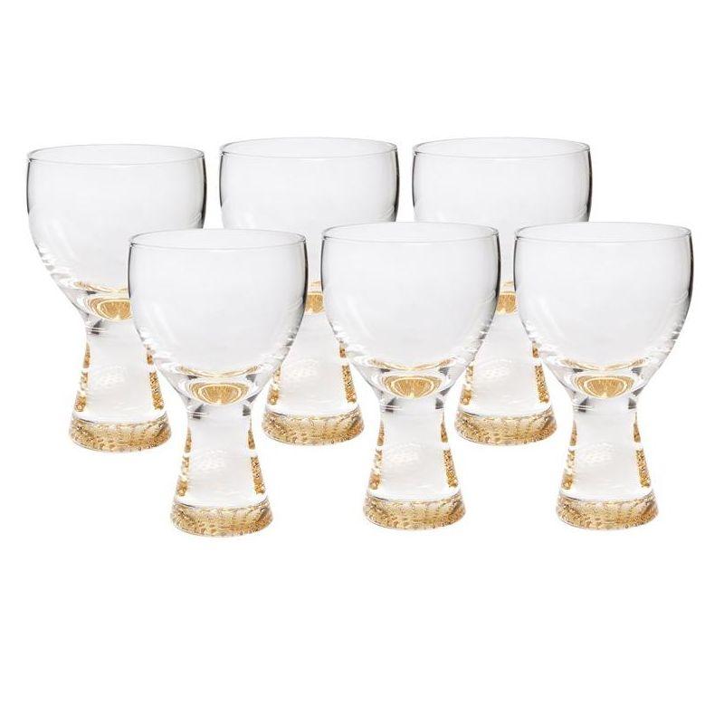 Set of 6 Clear Goblet Glasses with Gold Reflection Base