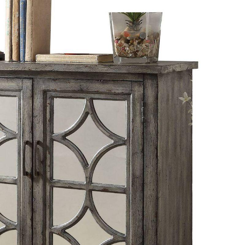 Velika Weathered Gray Mirrored Wood Console Table with Storage