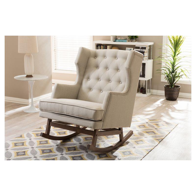 Iona Mid-Century Retro Modern Rocking Chair: Upholstered Wingback, Baxton Studio