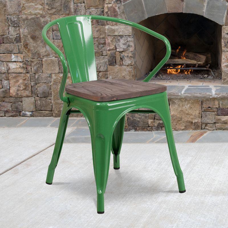 Flash Furniture Metal Chair with Wood Seat and Arms