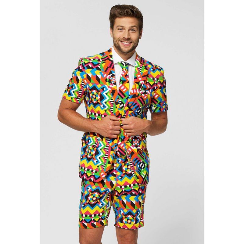OppoSuits Men's Summer Suit - Festival Outfit - Slim Fit - Includes Short Sleeved Blazer, Shorts and Tie  - Size 44