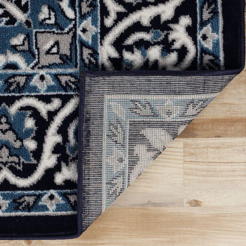 Traditional Vintage Medallion Floral Scroll Indoor Area Rug, 5'x8', Blue - Blue Nile Mills