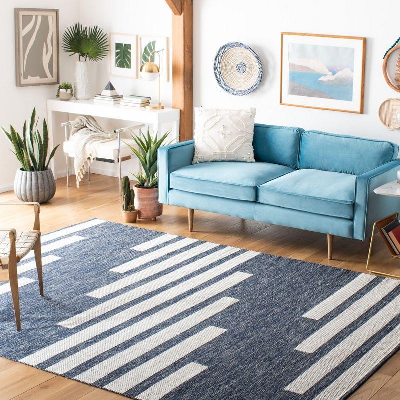 Striped Kilim STK514 Hand Woven Area Rug - Navy/Ivory - 6'x9' - Safavieh.